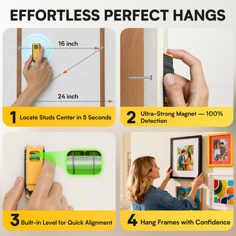 Stud Finder with Picture Hanging Kit - Magnetic Stud Finder Wall Scanner Complete 85 PCS Picture Hangers for Drywall Set with Level & Magnetic Markers