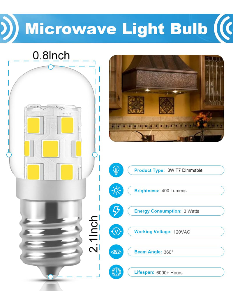 LED Microwave Light Bulb Under Hood 40W Equivalent-125V E17 Base for Whirlpool Microwave Light Bulb - 3W 400LM Dimmable Range Hood T7 Appliance Oven Light Bulbs, 2 Packs (2700K Warm White) 2700k Warm White