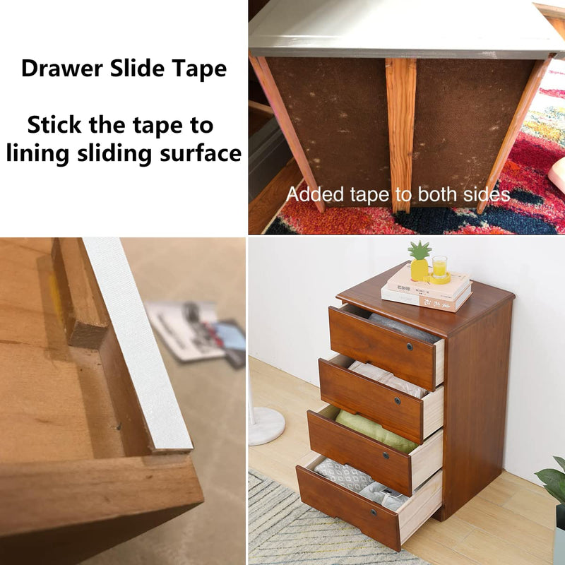 Drawer Slide Tape, Low Friction Tape, Silky Surface, Abrasion Resistant Glide Tape, Drag & Noise & Squeak Reduction, Apply to Wooden-Drawer Furniture Curtain Cabinet, 0.50'' x 33', 5 mils 0.50in x 33ft - 5mils