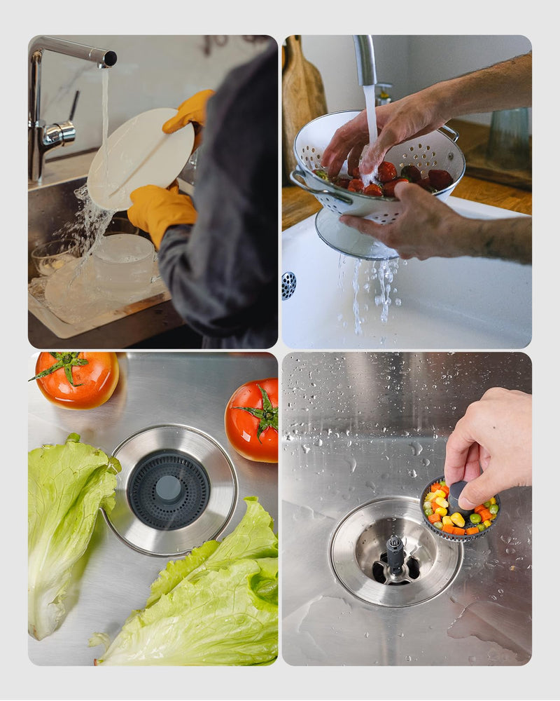 Hibbent Upgraded 3 in 1 Kitchen Sink Drain Strainer and Stopper Combo, Stainless Steel Metal Pop Up Sink Stopper, Anti-Clogging Basket Strainer with Handle for US Standard 3-1/2 Inch Drain Chrome