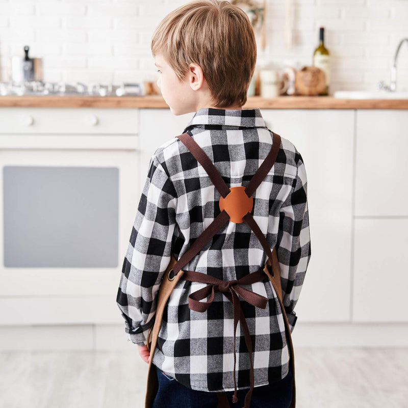 NEOVIVA Heavy Duty Work Apron for Kid Boys with Pockets and Adjustable Cross-back Straps Golden Rod