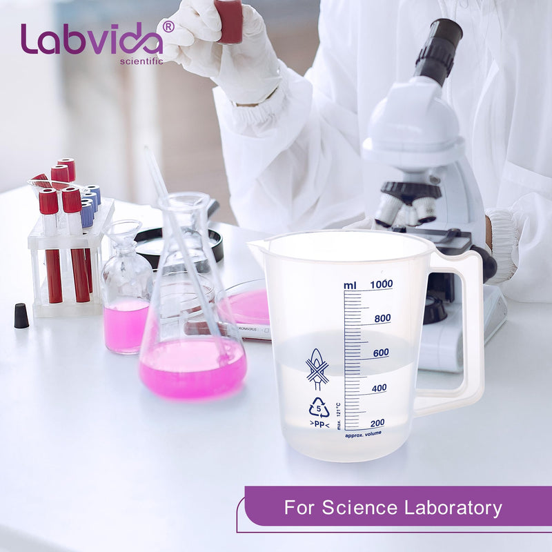 Plastic Beakers with Handle,Vol.2000ml(67.64oz) Measuring Cup with Blue Scale Line, Plastic Pitcher PP material Ideal for Science Activities and Household Use, LVB021 2000ml