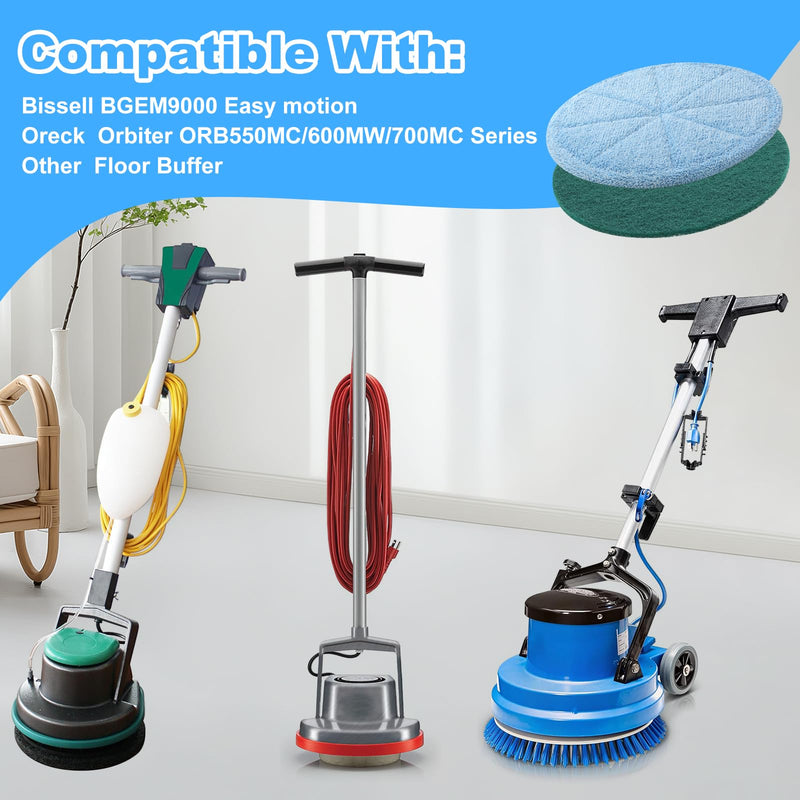 2 Pack 12" Microfiber Carpet Bonnet 437053, Mopping and Buffing Pad, Compatible with BGEM9000, ORB550MC Floor Machines, and Oreck Orbiter Pads 2