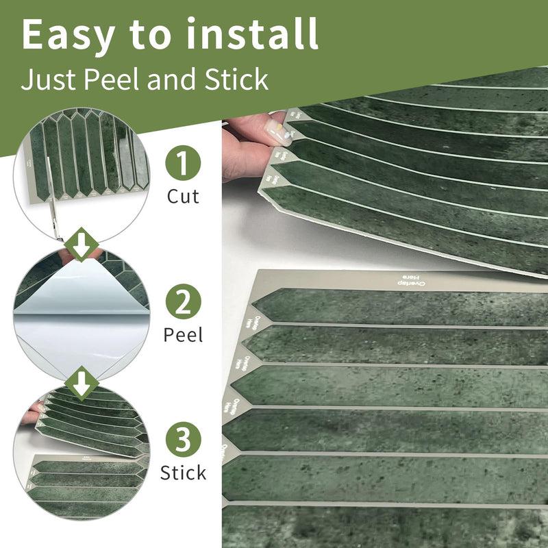 10 Sheets Long Hexagon Tile Peel and Stick Backsplash Green