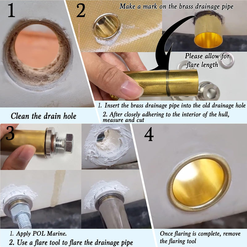 2Pcs Brass Drain Pipe Kit - 1 Inch-Drain Pipe Flaring Tool & 3 * 1 Inches Brass Drain Tube for Boat Marine Transom Repairs Replaces Water Marine Transom