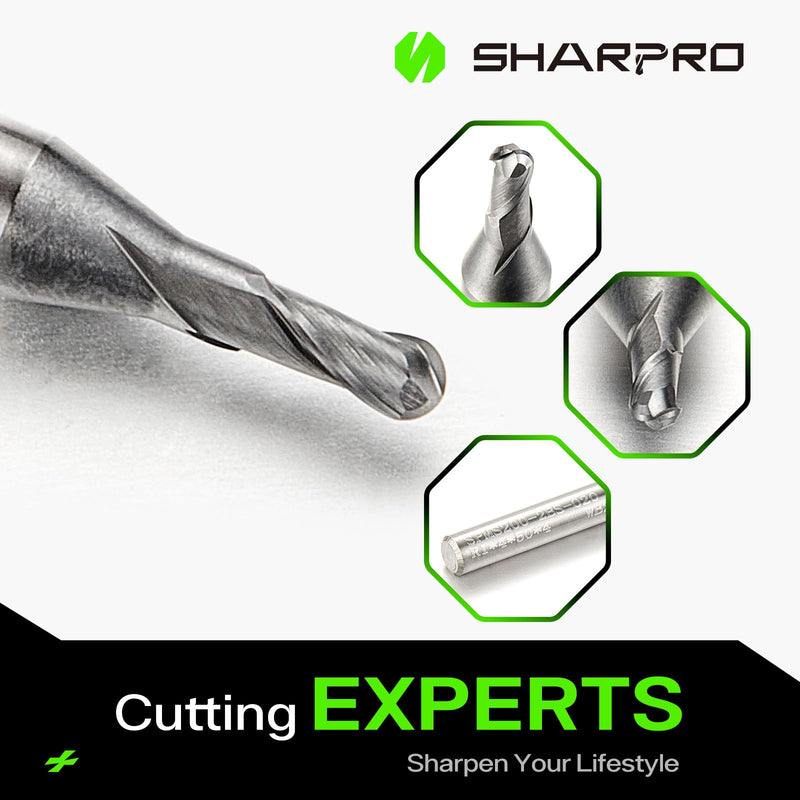 Carbide Ball Nose End Mills Set 2 Flute 4mm SHK. 2mm Cutting Dia. 3D Carving, High-Speed and Deep Cutting, AlCrN Coated, Apply for Alloy Steel, Stainless Steel and Various Cast Iron. (5PCS) 4mm SHK 2mm DIA 5