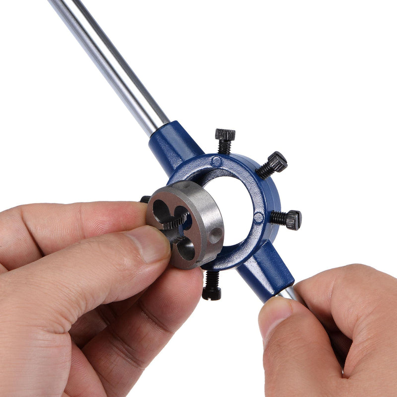 uxcell Round Die Stock Handle Wrench Set, 3/8-16 UNC Threading Die and 30mm Die Holder (Fits: 20mm-30mm OD Die / M9-M11 Thread Die) Adjustable for Bolt Thread Repair