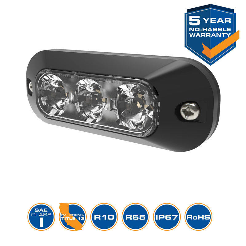 ECCO LED High-Intensity 3 LED Directional Amber Surface Mount 0.4 amps 12V 24V Waterproof 21 Flash Patterns Warning Light for Truck off Road car Commercial Vehicles, 5 Year Warranty