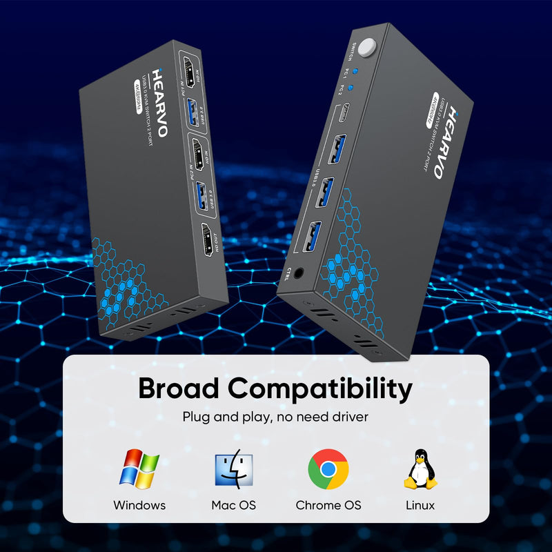 USB 3.0 HDMI KVM Switch 1 Monitors 2 Computers, 4K@60Hz KVM Switches for 2 Computers Sharing Monitor Keyboard Mouse Hard Drives Printer, with EDID Adaptive, 2USB Cable and Controller -S7232H Black 1 Monitor