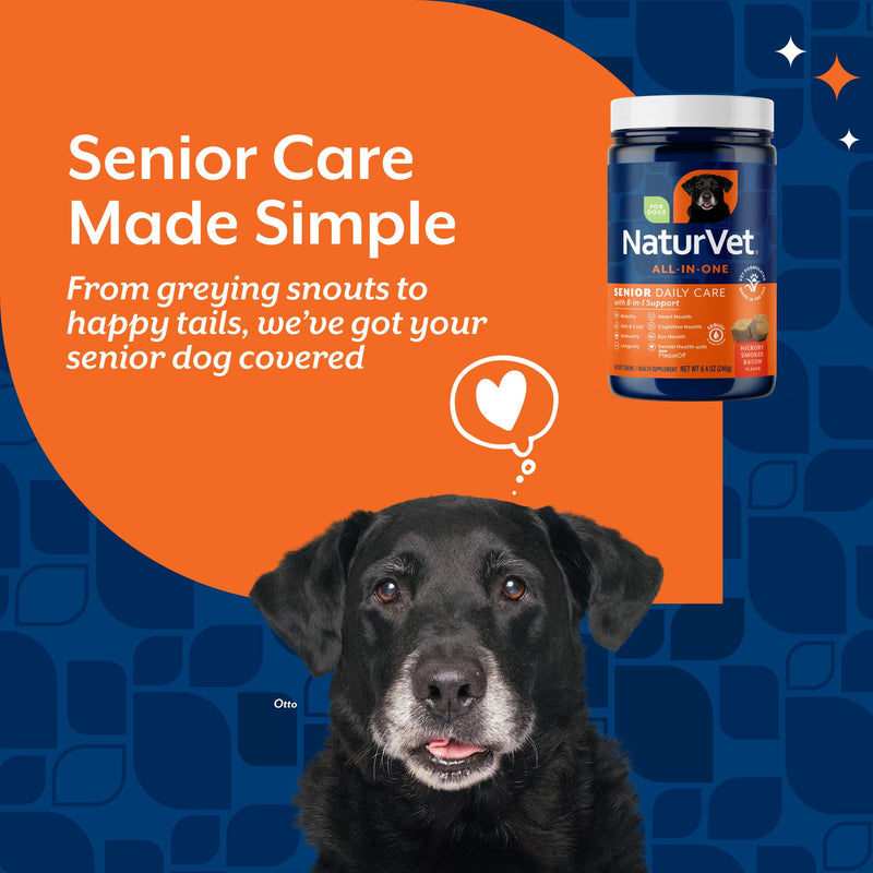 NaturVet All-in-One Senior Dog Daily Care Supplement, 8-in-1 Support Dog Soft Chews for Mobility, Skin, Heart, Teeth, Cognition, Eyes, Hickory Smoked Bacon Flavored Pet Supplement for Dogs, 60 Count Senior- 60 Soft Chews