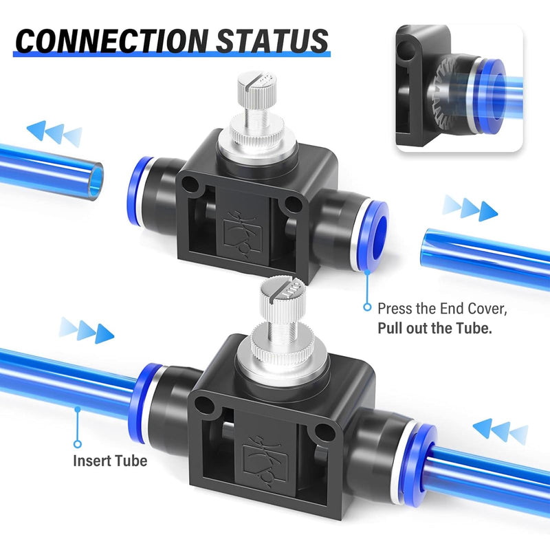 TAILONZ PNEUMATIC Air Flow Control Valve with Push-to-Connect Fitting, in-Line Speed Controller Union Straight - 6MM Tube OD x 6MM Tube OD SCF-6 （Pack of 5） 6mm OD