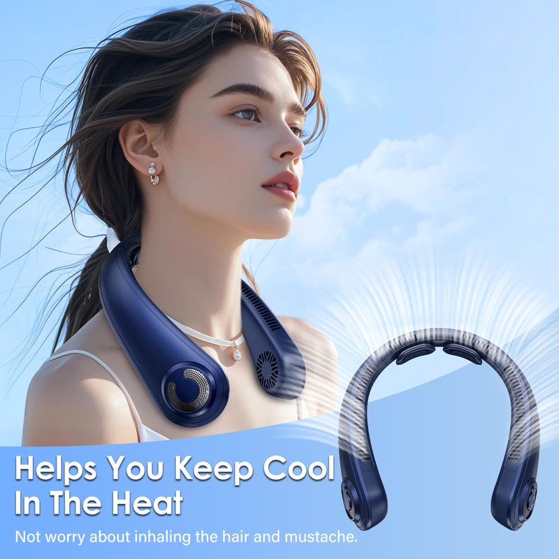 Portable Lightweight Neck Fan with Neck Support, Birthday Gifts for Men Women Dad Mom, Rechargeable Personal Wearable Cooling Neck Fans for Hot Flashes, Disneyland, Travel, Camping Essentials Dark Blue