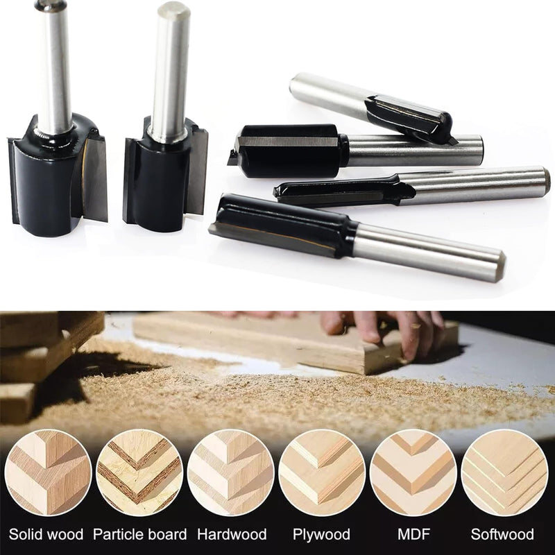 6Pcs Straight Router Bit Set 1/4 Shank, Double Flute Straight Bit Dado Straight Cut Router Bit, Cut Dia 3/4", 5/8", 1/2", 3/8", 5/16", 1/4", Straight Router Bit for Woodworking Groove by SICWOOD 6pcs straight bit 1/4 shank