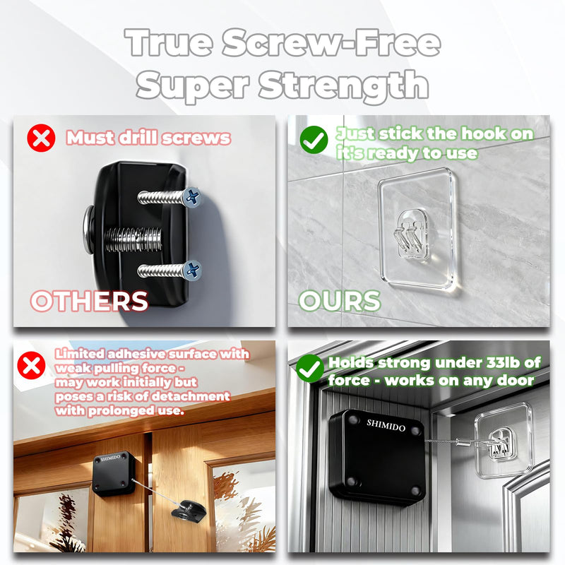 SHIMIDO Upgraded Retractable Automatic Door Closer - Tool-Free Installation, Powerful 3.5lb Pull Shuts Doors Completely - Compact Universal Fit for Screen, Sliding & Almost All Doors（4 Pack Black） 4 Pack Black