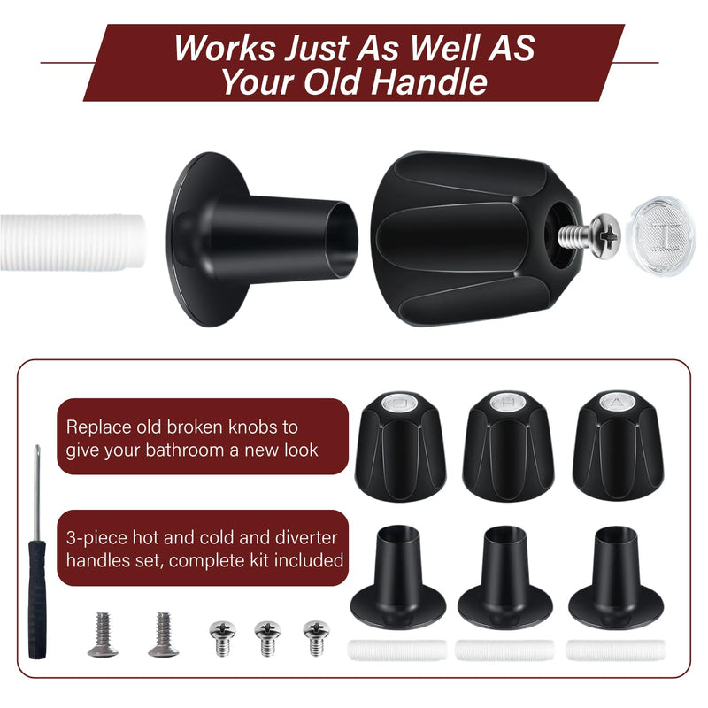 Black Shower Knob Replacement Kit,Shower Knobs Include Base Connectors Screws,Bathtub Faucet Handle Remodel Trim Kit,Compatible with Pfister Verve Tub Shower Knob Replacement,Shower Faucet Handle Shower Knobs Set-001