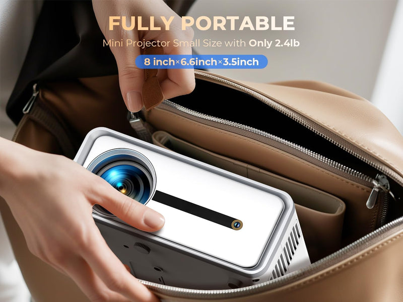 Generic Mini Projector with WiFi and Bluetooth, 450 ANSI 1080P FHD Home Movie Projector, Portable Outdoor Projector Compatible with 250" Display + Zoom, White