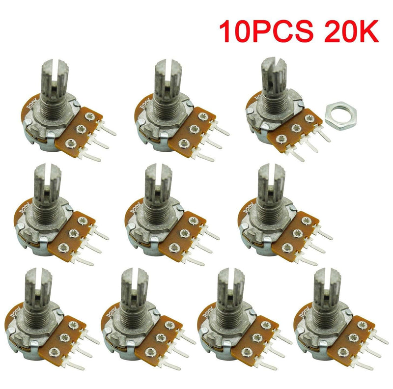 10PCS B20K 20K Ohm Adjustment Single Linear Rotary Taper Potentiometer Shaft 15mm