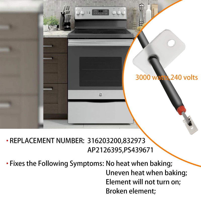 AMI PARTS 316203200 Broil Element Compatible with ken-more frig-idaire replaces 832973 AP2126395 PS439671