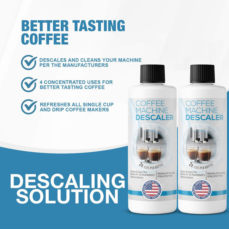 Descaling Solution for Coffee & Espresso Machines - 2 Bottle Pack (4 Uses) - Universally Compatible Descaler Cleaner for Keurig, Breville, Nespresso, Delonghi & All Single Use or Drip Machines 8 Fl Oz (Pack of 2)
