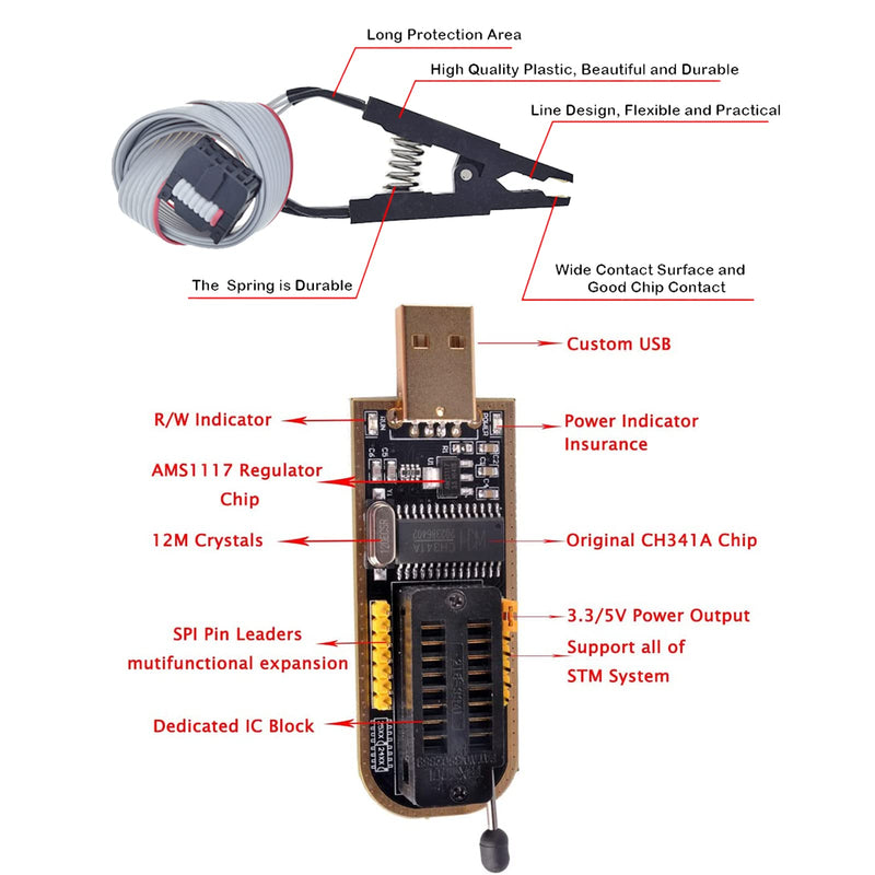 CH341A 24 25 Series EEPROM Flash BIOS USB Programmer Module +SOIC8 SOP8 Test Clip for EEPROM 93CXX/25CXX /24CXX