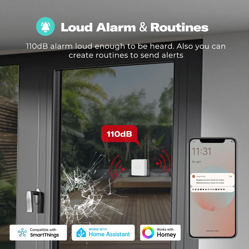 THIRDREALITY Smart Vibration Sensor with 110dB Alarm,Zigbee Hub Required,Adjustable Sensitivity, Work with SmartThings, Home Assistant via ZHA/Z2M and Echo Devices with Built-in Zigbee hub 1