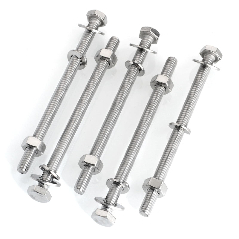 (10 Sets) 1/4-20x4 Hex Head Assorted Screws Nuts and Bolts with Flat & Lock Washers, 304 Stainless Steel 18-8, Fully Threaded, 1/4 Bolt Metric Bolt Assortment 4" (Silver) 1/4-20" 10
