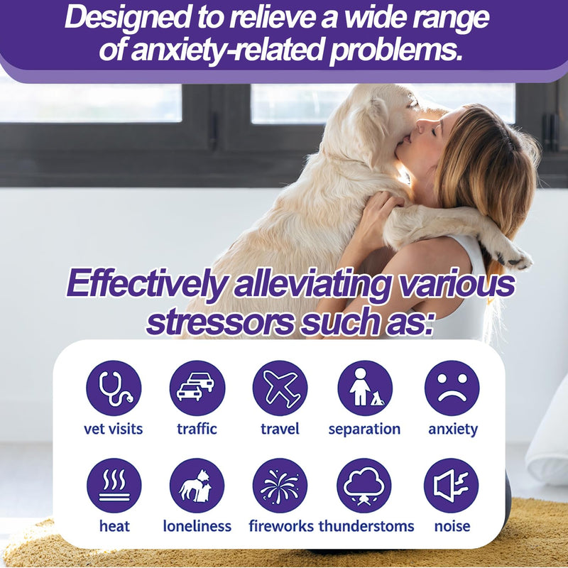 Dog Calming Pheromones Diffuser & 6 in 1 Kit Appeasing Dog Pheromone Diffuser Kit to Calm (2 Plug in+4 x48ml Refill) Calming Diffuser for Dog Reduce Anxiety Fighting Barking Stress 120 Day Supply Purple
