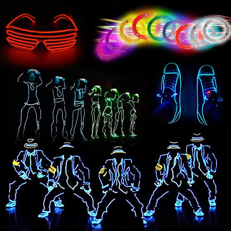 lychee EL Wire Neon Glowing Strobing Electroluminescent Light El Wire w/Battery Pack for Parties, Halloween Decoration (Ice Blue, 15ft) Ice Blue