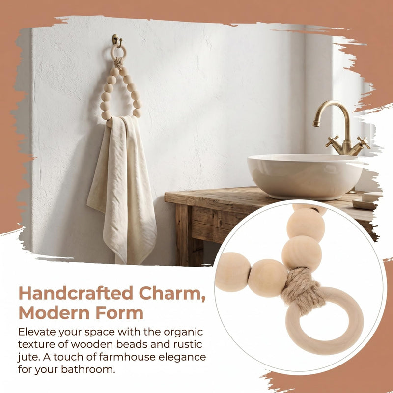 Wooden Bead Towel Ring Wall Mounted Towel Holder for Bathroom Hand Rack for Bathroom Space Saving Hand Rack for Kitchen Fits Towels Face Towels Rags