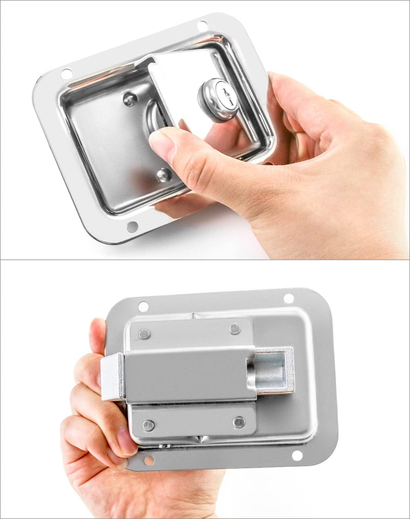 QWORK Travel Trailer Lock, 4 Pack, Stainless Steel Flush Mount Handle Latch Door Lock for Trucks, Tool Boxes, 4 Lock with 8 Keys