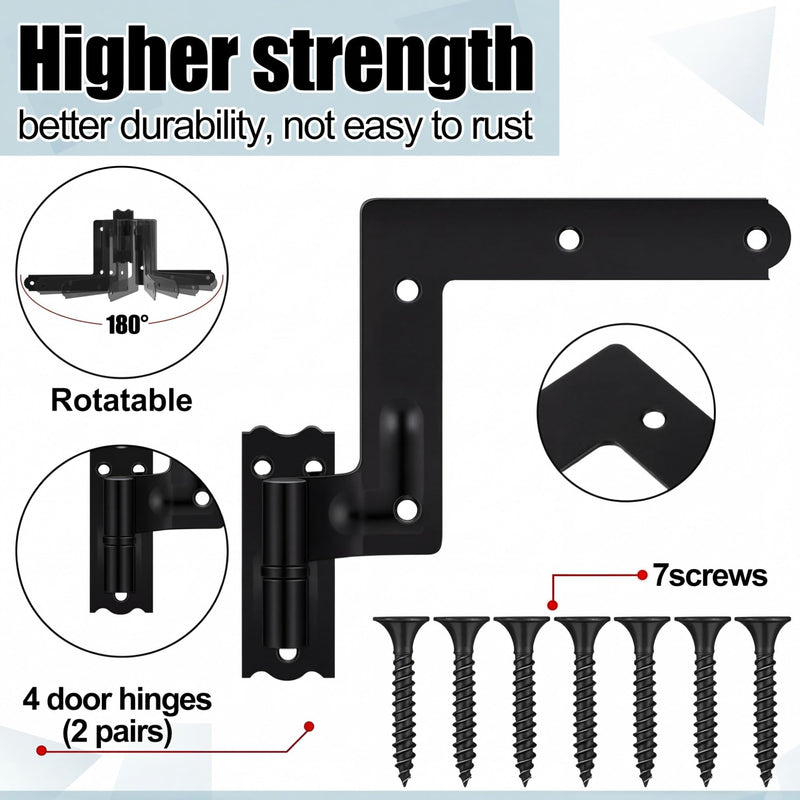 Moxweyeni 4 Pack (2 Pair) Steel Blind Shutter Hinges 1-1/16" with S Holdback Hook for Exterior Shutters Window Kit Steel with Black Powder Coating Lift Off Pintle Reversible Hinges Heavy Duty Door 6