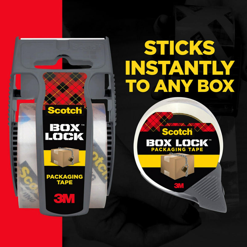 Scotch Box Lock Packing Tape, Clear Packaging Tape, Extreme Grip Box Tape for Holiday Shipping, 1.88 in. x 54.6 yd, 3 Rolls, Tape Dispenser not Included