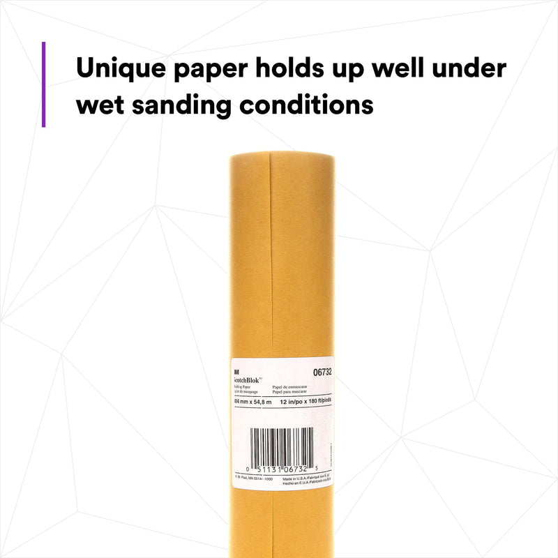 3M Scotchblok Masking Paper 06732, Gold Color, Polycoated Backing, Bleed Through Resistant, 12 in x 180 ft