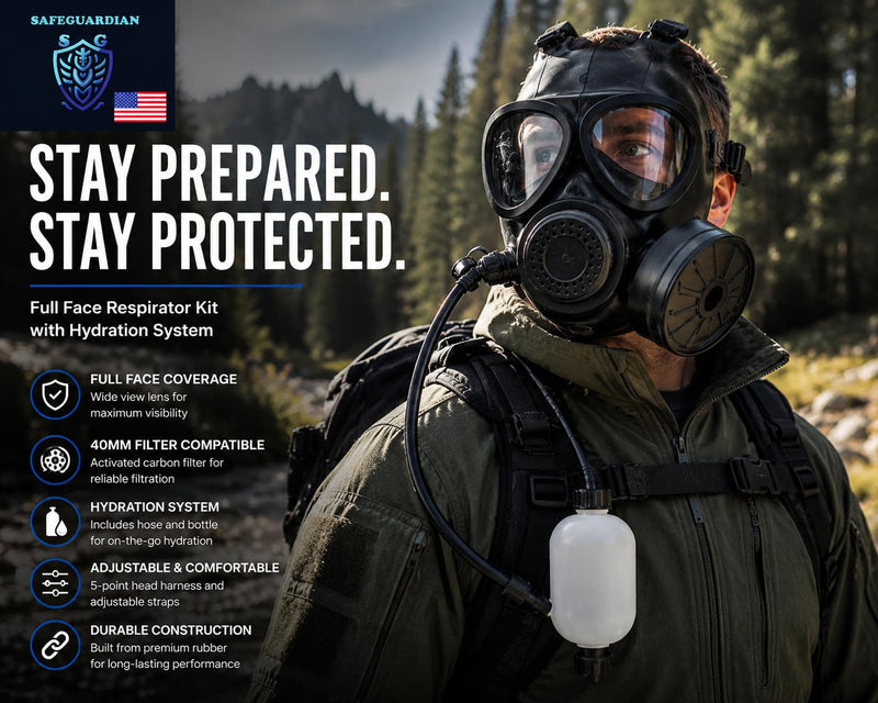 Full Face Respirator Mask with 40mm Filter & Hydration Kit