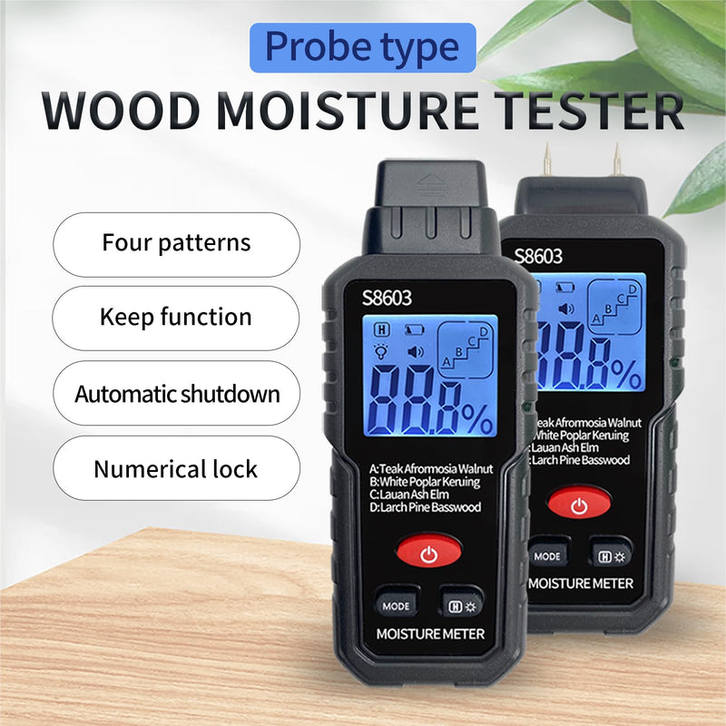 Digital Wood Moisture Meter Checker,Pin-Type Wood Moisture Tester for Lumber,Firewood,Decks,Paper,Floor,Water Leak Detector,Damp Humidity Tester,Hygrometer