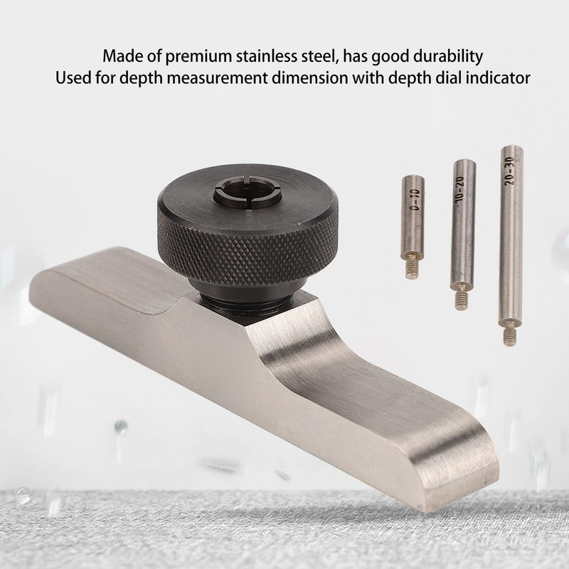 Depth Dial Indicator Base , Stainless Steel Depth Gauge Holder Stable Clamping Proof Hardened with 3 Extension Rods for Measurement(103x17mm/4 . 1x0 . 7in)