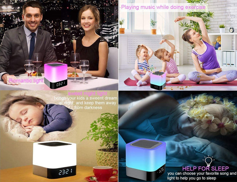 Night Lights Bluetooth Speaker, Alarm Clock Bluetooth Speakers Touch Sensor Bedside Lamp Dimmable Multi-Color Changing Bedside Lamp, MP3 Player, Wireless with Lights
