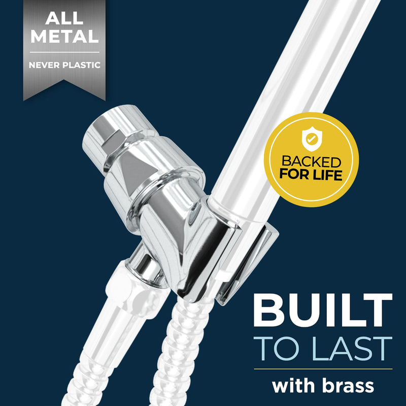 HammerHead Showers® ALL METAL Handheld Shower Head Holder - CHROME - Adjustable Shower Wand Holder with Universal Wall Hook Bracket and Pivot Ball - Hand Held Shower Head Holder - Shower Hose Holder