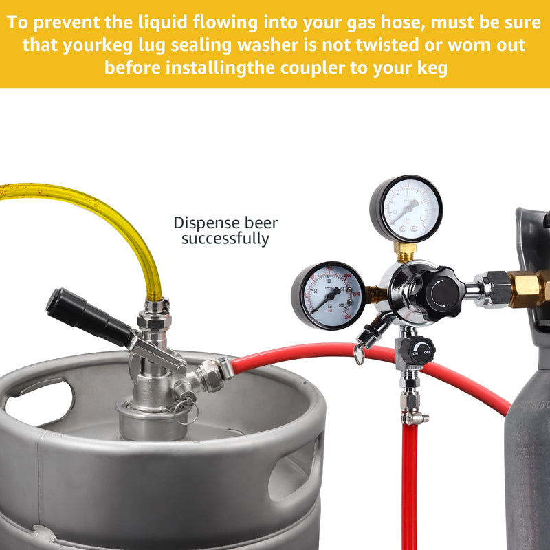 Keg Coupler, Sankey D System Keg Tap 304 Stainless Steel Probe, Beer Coupler Kegerator Parts D Coupler Beer Tap Dispenser for I.D 5/16'' Beer Line Gas Tubing with Hose Clamp
