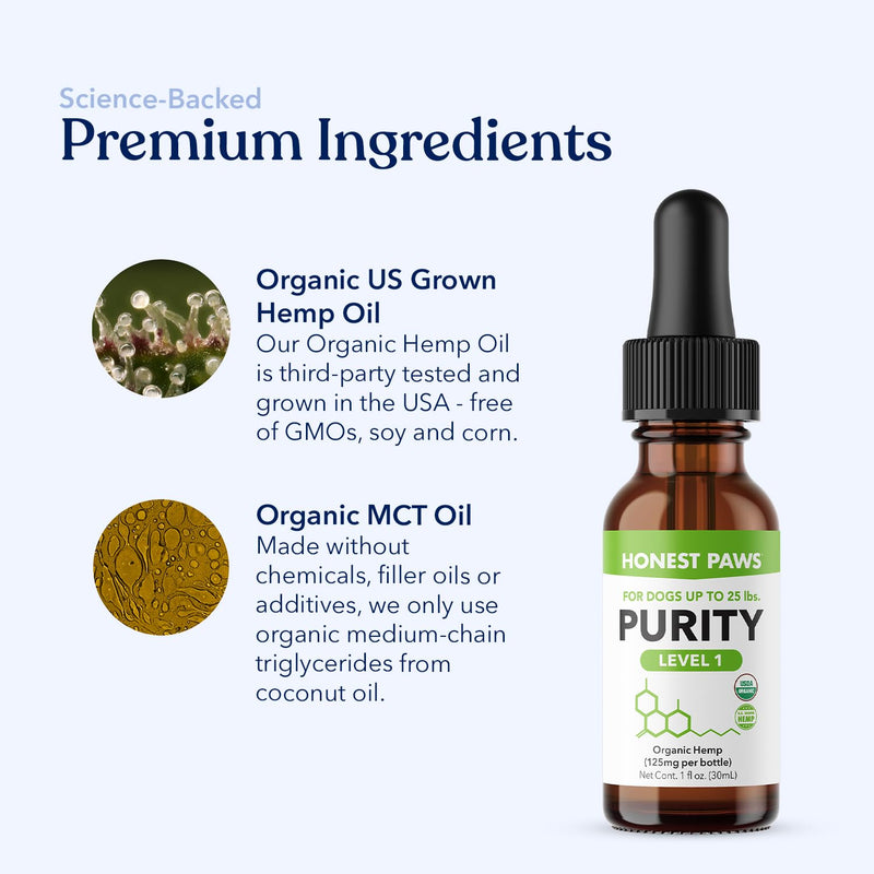 Honest Paws Hemp Oil for Dogs - Natural Hemp Seed Oil Calming Purity Drops for Dogs - Rich in Omega 3 6 9 to Promote Healthy Bones, Joint Support, Relaxation, Managing Normal Stress - Made in The USA