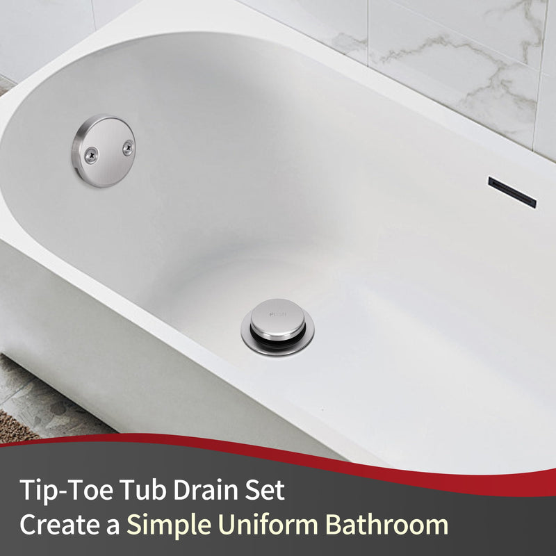 PRIMSOPH Tip-Toe Tub Drain Trim Kit with Two Hole Overflow Faceplate Conversion Kit Assembly Universal Fine Coarse Thread Replacement Brushed Nickel