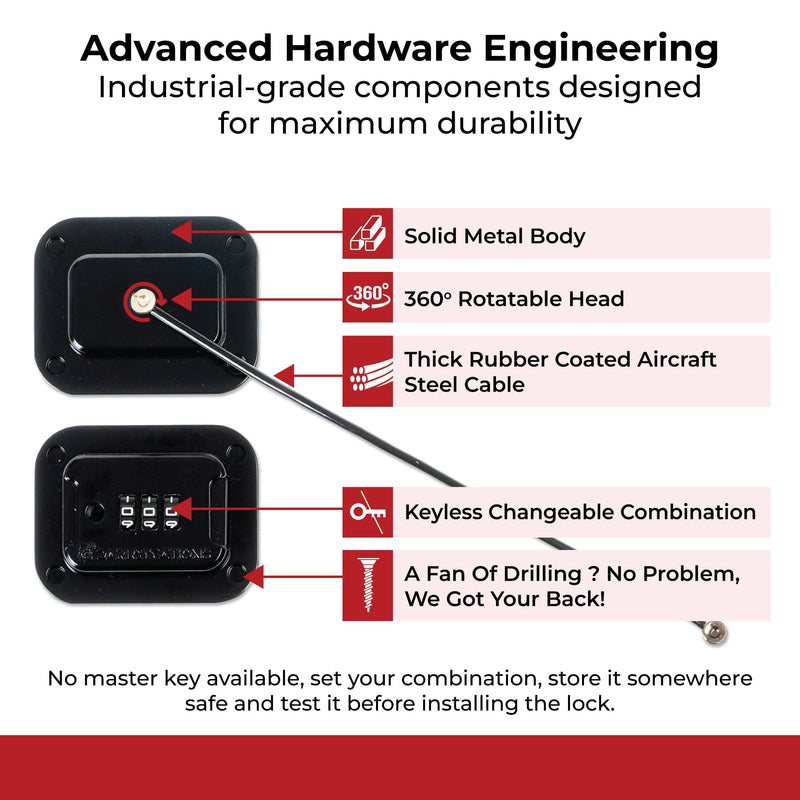 Heavy Duty Metal Refrigerator Lock – Keyless Combination Security for Fridge, Freezer, Mini Fridge, Cabinet – No Drill, Adhesive – Black