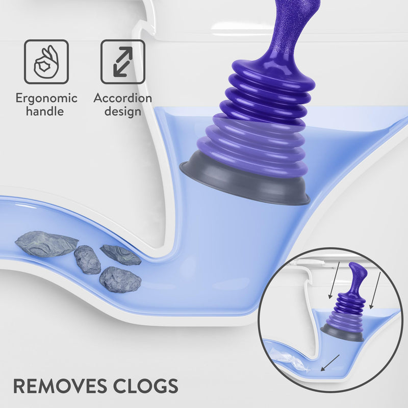 Luigi's Mini Plunger for Bathroom Kitchen Sink Bath & Shower Drain - Small Powerful Sink Plunger Clog Remover for Sink Drain - Mini Accordion Sink Shower Drain Bathtub Plunger Mini Sink Plunger