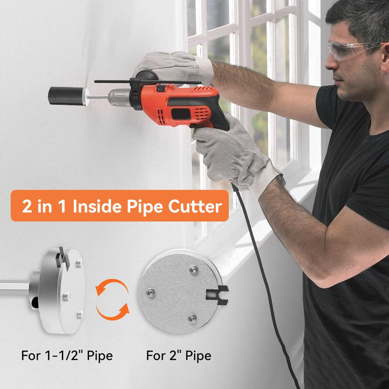 Inside Pipe Cutter for PVC Pipe-Aluminum Alloy Internal PVC Pipe Cutter for 1-1/2"and 2"Pvc Pipe, 7"Adjustable Cutting Depth PVC Pipe Cutter Tool Suitable for ABS, PVC, CPVC, PE, or PP Material Silvery