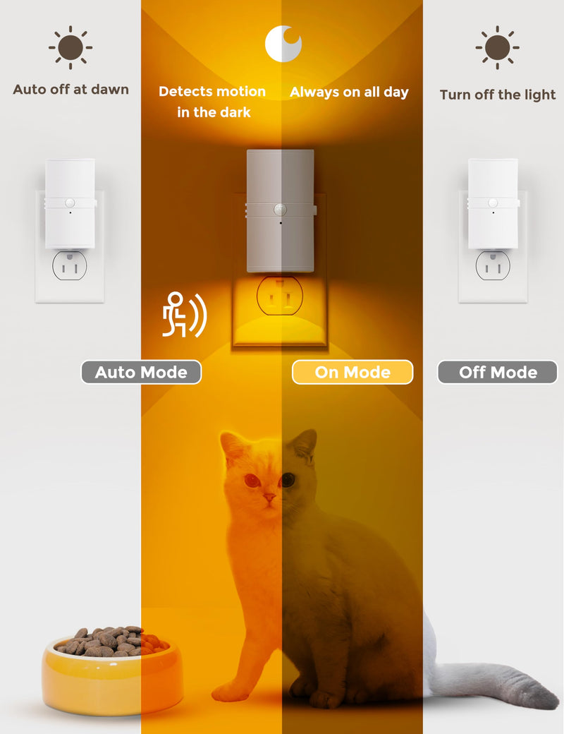 L LOHAS LED Motion Sensor Nightlight, Amber Night Light, [2 Pack] Motion Activated Night Light, Yellow Nightlights, Dimmable 0-100LM, Sleep Light for Bathroom Hallway Bedroom Stairway Kitchen Amber-White Shade 2