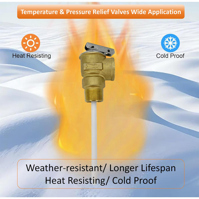 Long Term Temperature and Pressure Relief Valve Automatic with Extension Probe and Lever,3/4"NPT Pressure Relief Valve,All brass body.