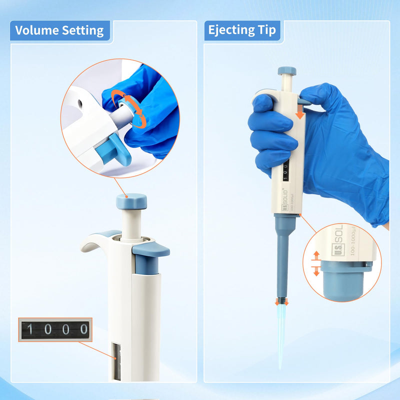 U.S. Solid 0.1-1 ml Single Channel Pipette - Adjustable Scientific Micropipette High Accuracy Pipettor