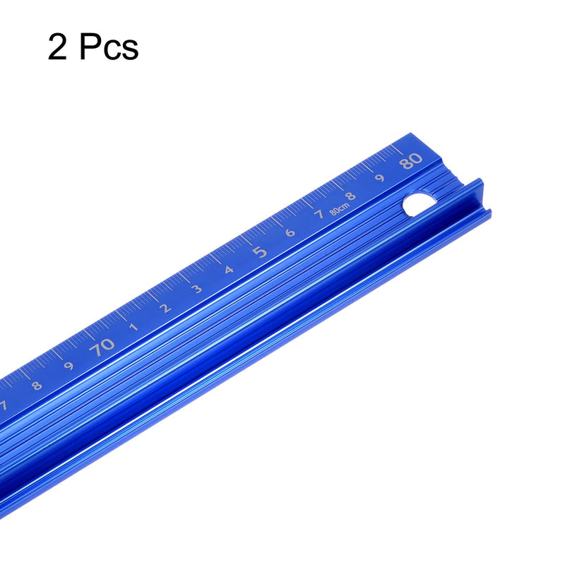 HARFINGTON 2pcs Raised Grip Metal Ruler 80cm Metric Ruler Measure Aluminum Alloy Anti Slip Protective Ruler Straight Cutting Ruler Measuring Tool with Hanging Hole for Cutting Measuring, Blue