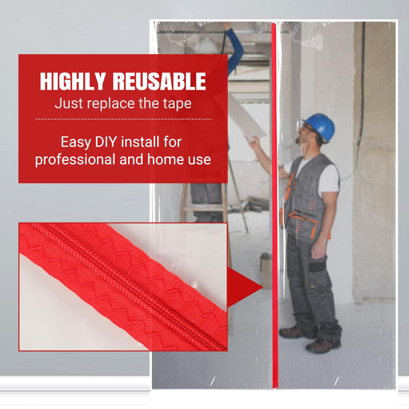 (2-Pack) 4 ft x 7 ft Plastic Zipper Door Dust Protector (Red Zippers) - Heavy-Duty Plastic Sheeting with Zipper Door Dust Protection - Easy to Install and Remove - Includes 3 cm x 10 m Gaffer Tape 2