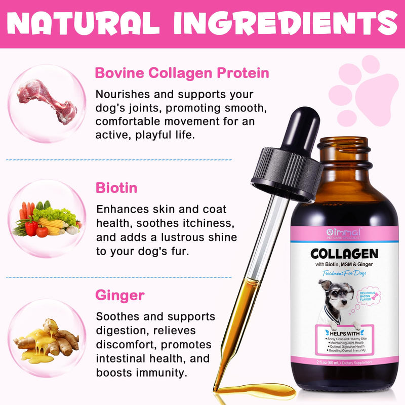 Premium Collagen for Dogs, Liquid Collagen for Dogs 2 fl.oz, Skin & Coat Supplement for Dogs, Itch Relief for Dogs with Vitamin C, Biotin, MSM, Ginger, Daily Collagen for Dogs Drops, Bacon Flavor Dog Collagen 2.02oz - PawsPlanet Australia